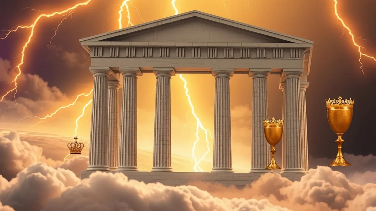 Portes de temple grec, éclairs et gemmes inspirés de Gates of Olympus
