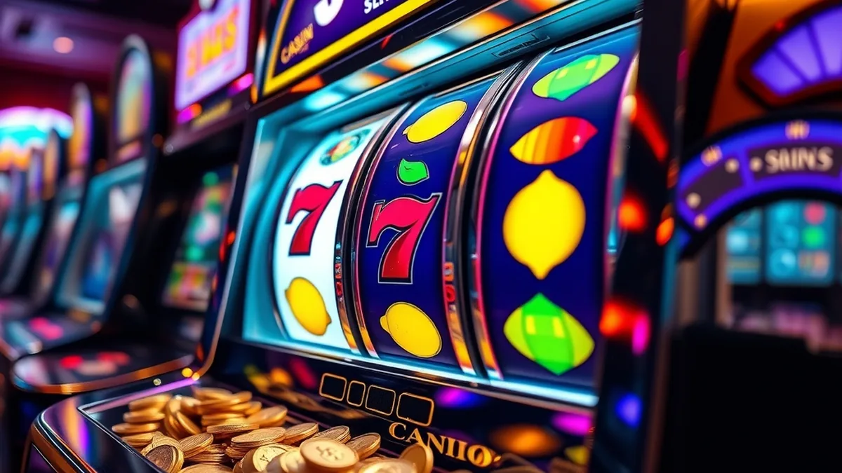 Rouleaux de machine à sous avec fruits, gemmes et pièces d'or