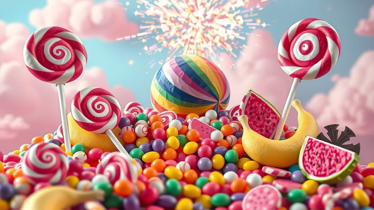 Bonbons, sucettes et fruits en cascade inspirés de Sweet Bonanza